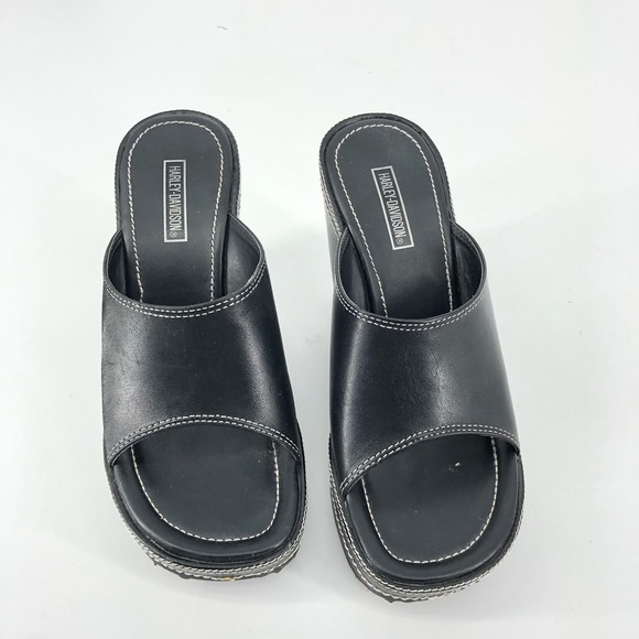 Harley Davidson Black Open Toe Slide On Sandals - Picture 2 of 8